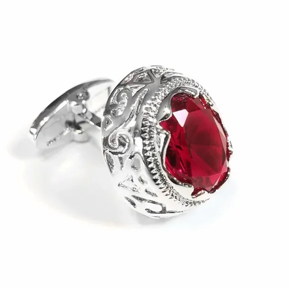 NEW - Large Red Crystal Oval Cufflinks